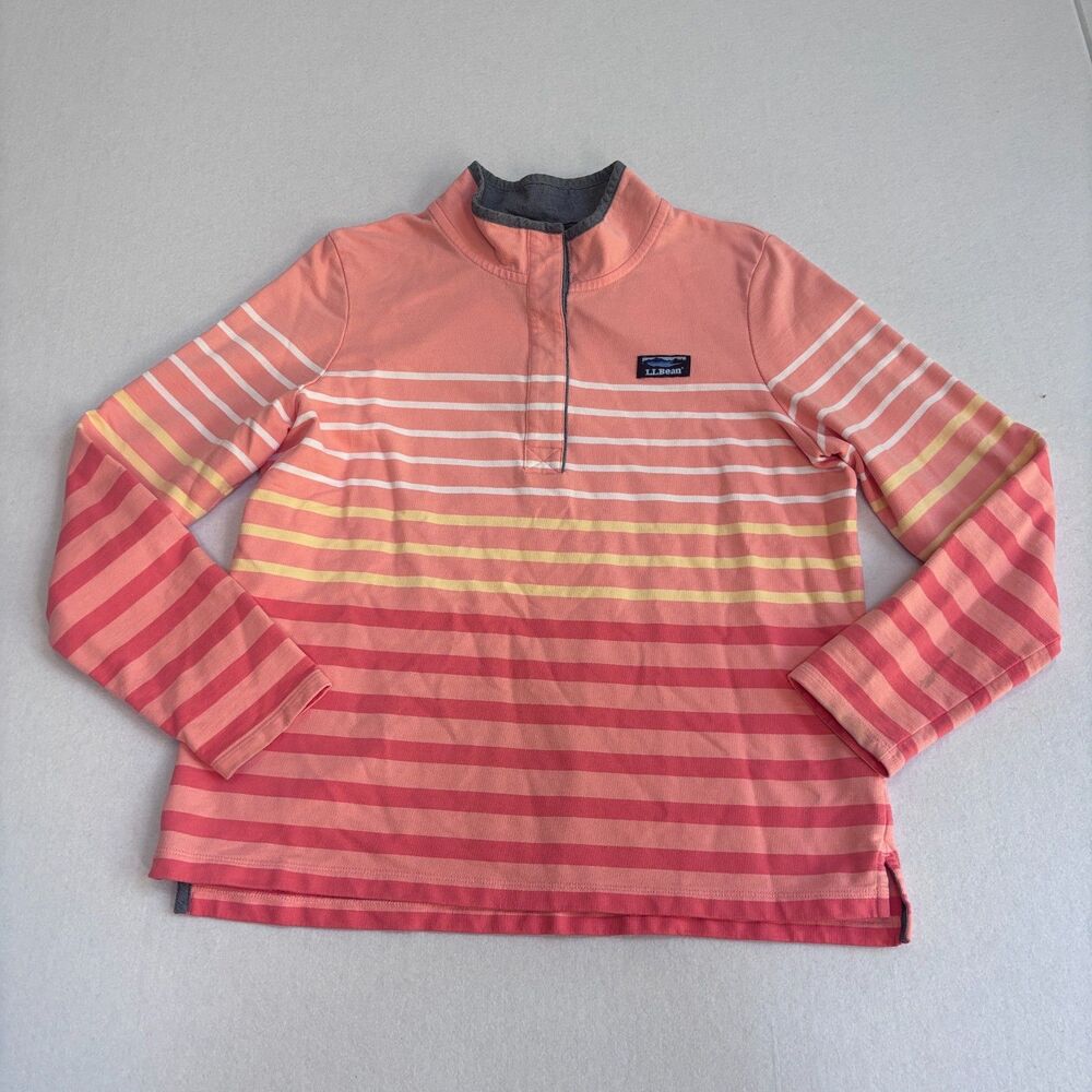 L.L. Bean Soft Cotton Rugby Pullover Sweatshirt Women L Peach White Stripe READ